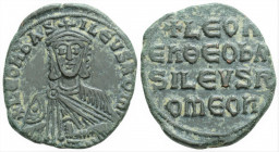 Byzantine
Leo VI the Wise (886-912 AD) Constantinople
AE Follis (25.3mm, 6.1g)
Obv: Crowned and draped bust facing, holding akakia
Rev: +LЄOҺ/ЄҺ ӨЄO Ь...