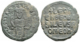 Byzantine
Leo VI the Wise (886-912 AD) Constantinople
AE Follis (27.4mm, 8.8g) 
Obv: Leo enthroned facing, holding labarum; throne has curved arms and...