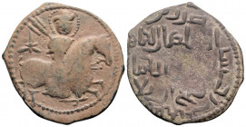 Medieval
ISLAMIC, Seljuks. Rum. Rukn al-Din Sulayman II, (AH 592-600 / AD 1196-1204.)
Dirham Bronze (30.4mm 7.4g)
Obv: Facing horseman, nimbate, ridin...