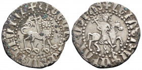 Medieval 
ARMENIA. Levon II (1270-1289 AD)
New Tram (21.3mm 2.4g)
Obv: Levon, with head facing and holding cruciform staff, on horse prancing right. 
...