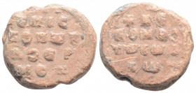 Byzantine Lead Seal (5th- 6th centuries)
Obv: 4 (four) lines of text.
Rev: 4 (four) lines of text.
(10.1 g, 21.6 mm diameter)