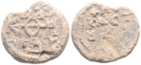 Byzantine Lead Seal ( 8th-9th centuries)
Obv: Cruciform monogram
Rev: 3 (three) lines of text.
(17g 27.5 mm diameter)
