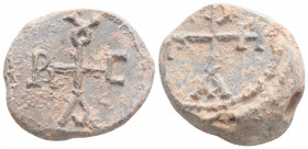 Byzantine Lead Seal ( 9th -10th centuries)
Obv: Cruciform monogram
Rev: Cruciform monogram
(13.8 g, 23.2 mm diameter)