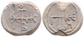 Byzantine Lead Seal ( 9th -10th centuries)
Obv: Cruciform monogram
Rev: Cruciform monogram
(14.2 g, 22.2 mm diameter)