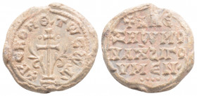Byzantine Lead seal. ( 9th-10th centuries)
Obv: Cross crosslet set upon base; flower to left and right.
Rev: 4 (Four) lines of text.
(4.5g 18.2 mm Dia...