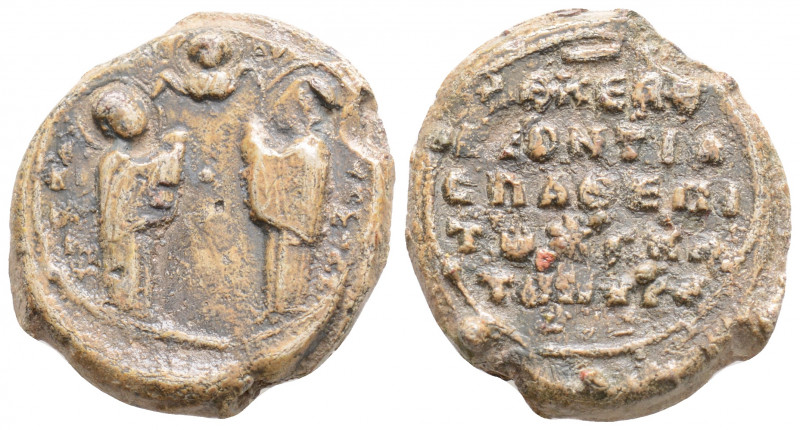 Byzantine Lead Seal ( 11th- 12th centuries)
Obv:Two Sts. facing one another, hea...