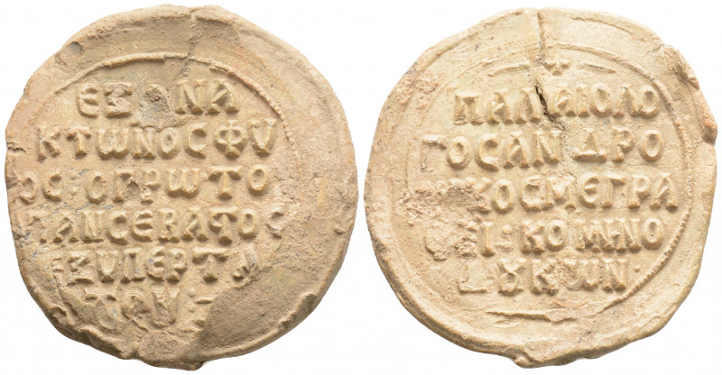 Byzantine Lead Seal ( 1190 - 1248/52 AD)
Obv: Andronikos Komnenodoukas Palaiolog...