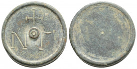 Byzantine Commercial Weight (4-6th centuries)
Obv: N Γ, with cross above.
Rev: Blank
(13.5 g 23.4mm, diameter )