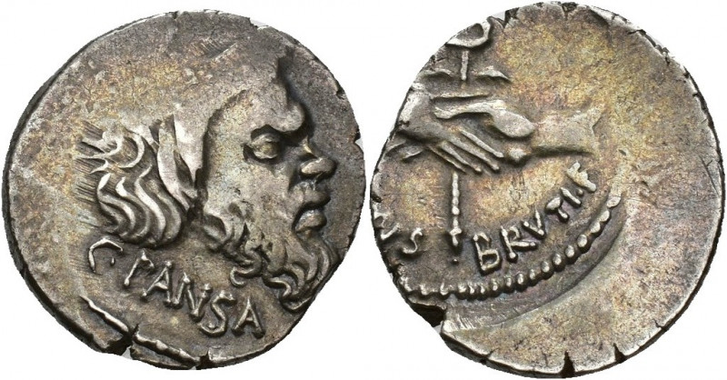 REPÚBLICA ROMANA. VIBIA. C. Vibius Pansa y D. Postumius Albinus Bruti. Denario. ...