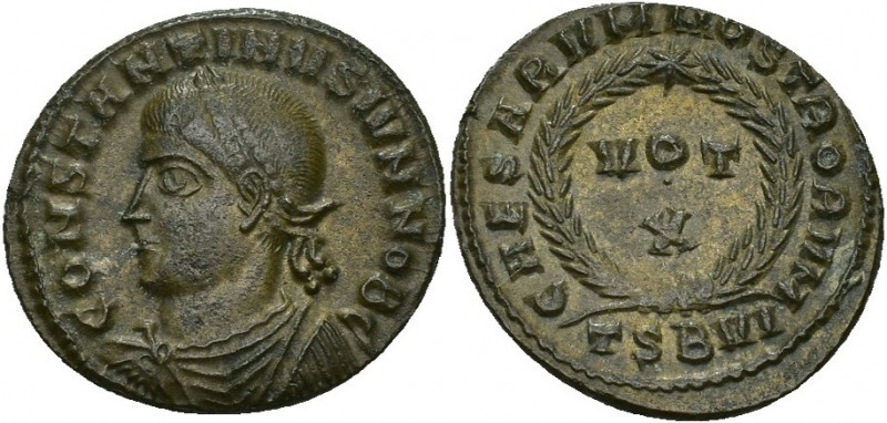 IMPERIO ROMANO. CONSTANTINO II. Follis. Tesalónica (320-321). A/ Cabeza laureada...