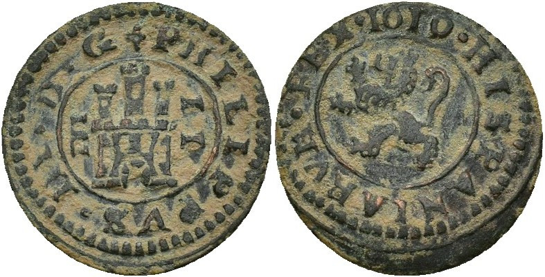 FELIPE III. 2 maravedís. 1619. Segovia. AE 1,38 g. 16,2 mm. AC-194. MBC.