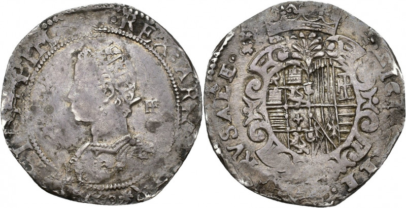 FELIPE III. 1/2 escudo. 1609. Nápoles. En campo IAF. AR 14,96 g. 34,3 mm. MIR-20...