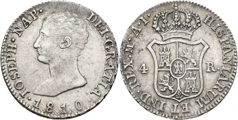 JOSÉ I BONAPARTE. 4 reales. 1810. Madrid. AI. AR 5,77 g. 25,9 mm. VI-13. Pequeña...