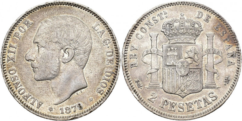 ALFONSO XII. 2 pesetas. 1879. Madrid. EMM. AR 9,95 g. 27 mm. VII-70. MBC.