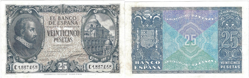 BILLETES ESPAÑOLES. 25 ptas. 9 de enero de 1940. Juan de Herrera. Serie C. ED- D...