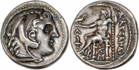 Macédoine - Amphipolis - Alexandre III (332–323 av J.-C) - Ar - Tétradrachme.
A/ Tête d'Héraclès à droite portant une léontée. 
R/ AΛEΞANΔΡOY,
Zeus as...