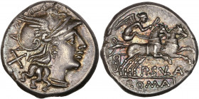 Cornelius. P. Cornelias Sulla (151 av. J.-C.) - Ar - Denier - Rome.
A/ Tête casquée de Rome à droite; derrière la lettre X.
R/ PSVA, exergue: Roma,...