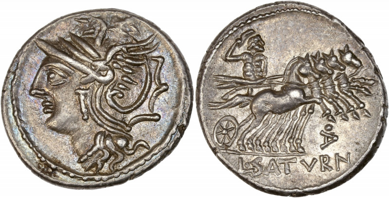 Lucius Appuleius Saturninus ( 104 av J.-C.) - Ar - Denier - Rome.
A/ Tête casqu...