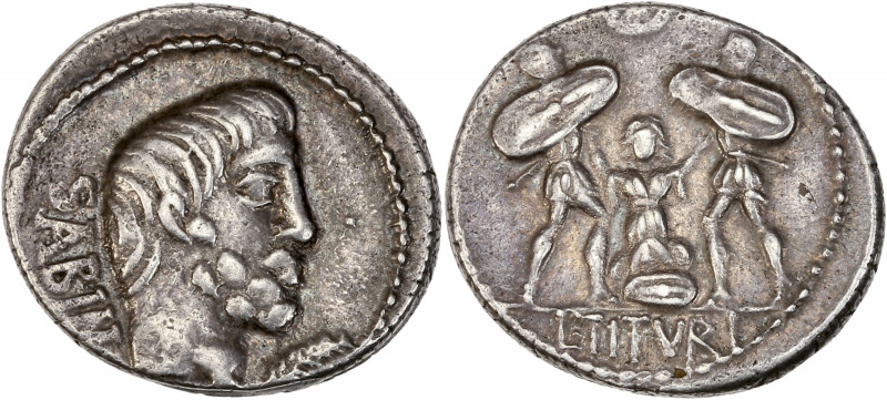 L. Titurius L.f. Sabinus (89 av J.-C) - Ar - Denier - Rome. 
A/ SABIN,
Tête de T...