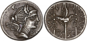C. Valerius Flaccus (82 av J.-C.) - Ar - Denier - Rome.
A/ Buste de la Victoire à droite, croissant de lune. 
R/ HP C VAL FLA IMPERAT, EX SC,
aigle lé...