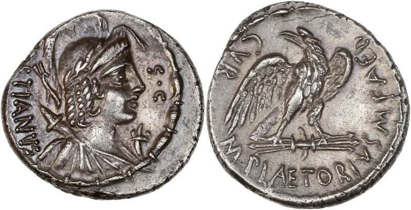 M. Plaetorius M.f. Cestianus (67 av JC.) - Ar - Denier - Rome.
A/ CESTIANVS S C,...