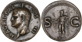 Agrippa (37- 41 av J.-C.) - Ae - As - Rome.
A/ M AGRIPPAL F COS III,
Agrippa lauré à gauche.
R/ SC, Neptune à à gauche.
27mm - 10.67g - TTB