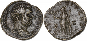 Clodius Albinus (193-197 apr J.-C.) - Ae - Sesterce - Rome.
A/ CLOD SEPT ALBIN CAES,
Clodius Albinus à droite.
R/ FELICITAS COS II , S - C,
Felicitas ...