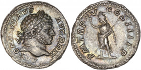 Caracalla (193 - 211 apr. J.-C.) - Ar - Denier - Rome. 
A/ ANTONINVS PIVS AVG BRIT,
tête laurée de Caracalla à droite.
R/ P M TR P XVI COS III P P,
Sé...