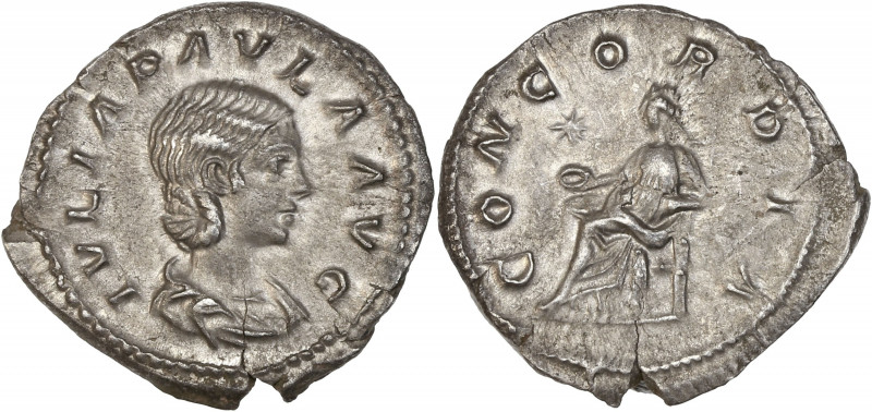 Julia Paula (219-220 apr.J.-C.)- Ar - Denier - Rome. 
A/ IVLIA PAVLA AVG,
buste ...