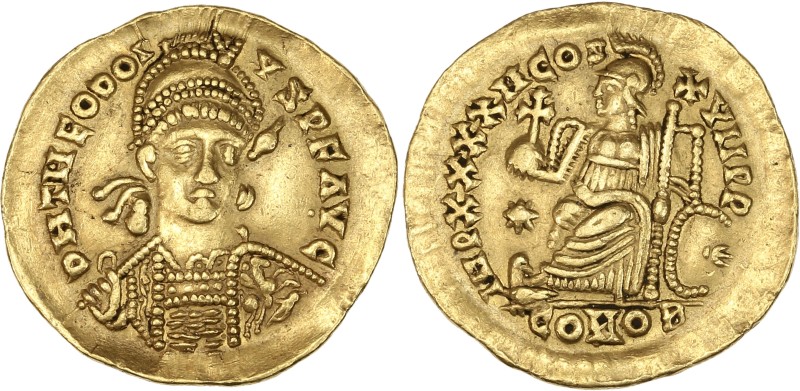 Theodose II (430-440) - Or - Solidus- Constantinople.
A/ D H THEODOS YSPFAVG ,...