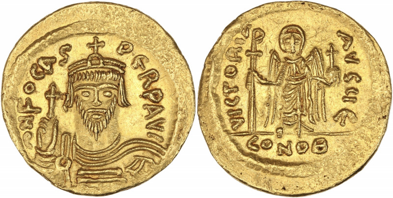 Phocas (602-610 apr J.C.) - Or - Solidus - Constantinople. 
A/ O N FOCAS PERP AV...