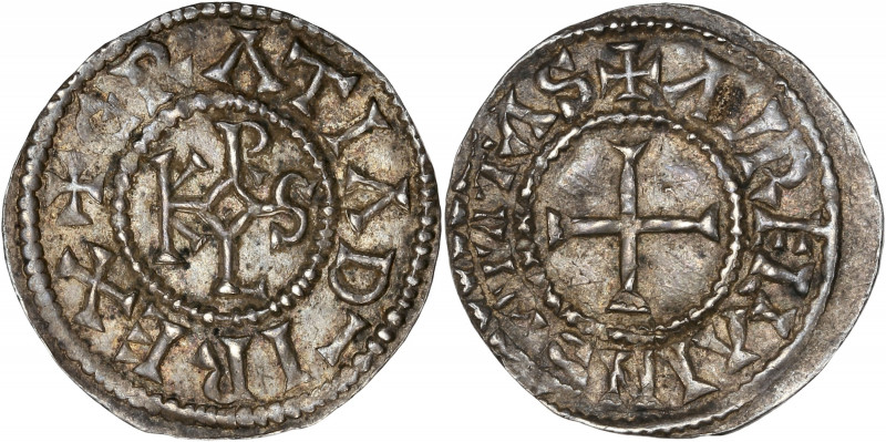 Charles le Chauve (840-877) - Argent - Denier - Orleans.
A/ CRΛTIΛ D I REX,
Croi...