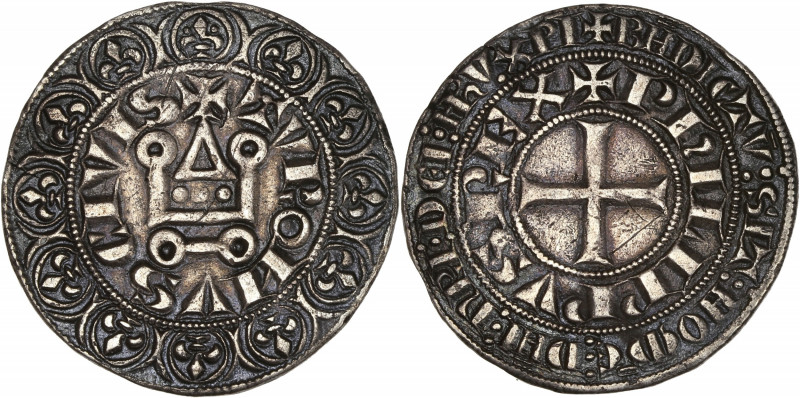 Philippe IV (1285-1314) - Argent - Gros tournois à l'O rond.
A/ Légende extérieu...