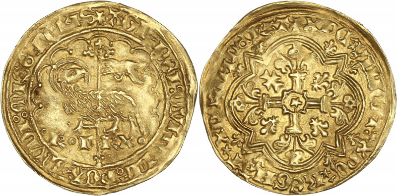 Charles VII (1422-1461) - Or - Agnel d'or.
A/ GꞂ' D'I QVI TOLL PCCA MVDI MISЄRЄ...