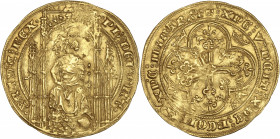 Philippe VI (1328-1350) - Or - Lion d'or.
A/ PH DEI GRA FRANC REX,
Philippe VI couronné assis, tenant un sceptre, à ses pieds un lion posé. 
R/ XPC VI...