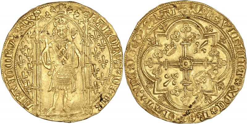 Charles V (1364-1380) - Or - Franc à pied. 
A/ KAROLVS DEI GRA FRANCORVM REX,
Ch...