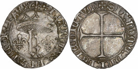 Charles VII (1422-1461) - Blanc au K - Montpellier.
A/ KAROLVS FRANCORV REX,
deux lys couronnés, K au centre.
R/ SIT NOME DNI BENEDITVM,
Croix.
2...