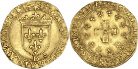 François I (1515-1547) - Or - Écu d'Or à la croisette D - Lyon.
A/ FRANCISCVS DEI GRA FRANCORVM R REX E,
Écu de France couronné.
R/ R XPS VINCIT XPS R...