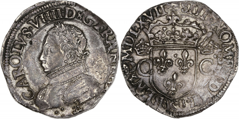 Charles IX (1560 -1574) - Argent - Teston 10e type 1567 K - Bordeaux.
A/ CAROLV...