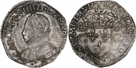 Charles IX (1560 -1574) - Argent - Teston 10e type 1567 K - Bordeaux.
A/ CAROLVS VIIII D G FRAN REX,
Charles IX lauré et cuirassé à gauche.
R/ SIT ...