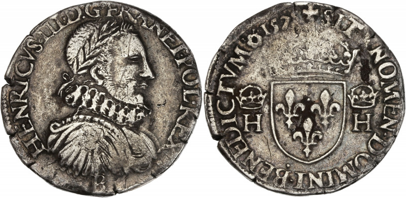 Henri III (1574-1589) - Argent - Teston 3e type 1575 B - Rouen.
A/ HENRICVS III...