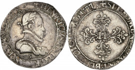 Henri III (1574-1589) - Argent - 1/2 Franc au col plat 1577 S - Troyes.
A/ HENRICVS III D G FRAN ET POL S,
Buste d'Henri III, lauré et cuirassé à dr...