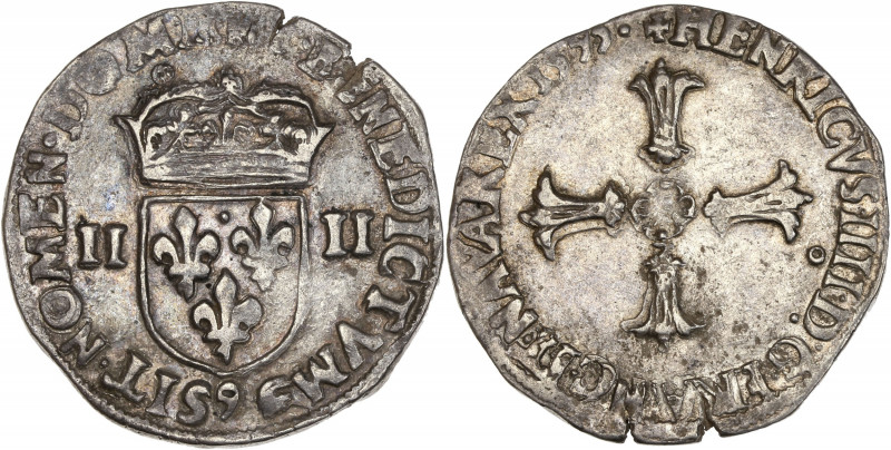 Henri IV (1589-1610) - Argent - Quart d'écu croix feuillue 1595 9 - Rennes.
A/ H...