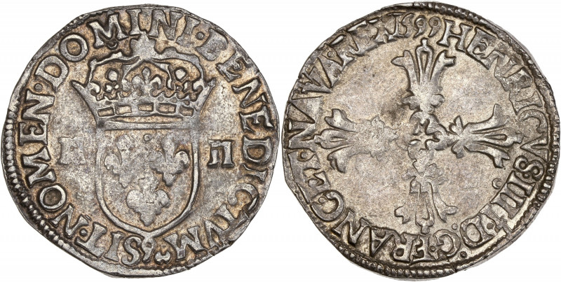 Henri IV (1589-1610) - Argent - Quart d'écu croix feuillue 1599 - 9 Rennes.
A/ H...