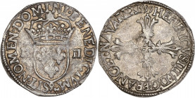 Henri IV (1589-1610) - Argent - Quart d'écu croix feuillue 1599 - 9 Rennes.
A/ HENRICVS IIII D G FRANC ET NAVA REX 1599,
Croix feuillue.
R/ SIT NOMEN ...