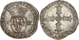 Henri IV (1589-1610) - Argent - Quart d'écu croix feuillue 1604 L - Bayonne.
A/ HENRICVS IIII D G FRANC E NAVA RX 1604,
Croix feuillue.
R/ SIT NOMEN D...