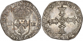 Henri IV (1589-1610) - Argent - Quart d'écu croix feuillue 1606 L - Bayonne.
A/ HENRICVS IIII D G FRANC E NAVAR RX 1606,
Croix feuillue.
R/ SIT NOMEN ...