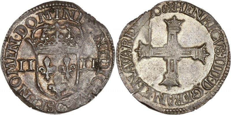 Henri IV (1589-1610) - Argent - Quart d'écu croix bâtonnée 1606 C - 1er type - S...