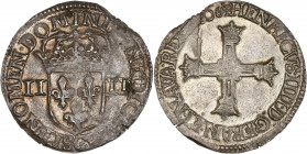 Henri IV (1589-1610) - Argent - Quart d'écu croix bâtonnée 1606 C - 1er type - Saint-Lô.
A/ HENRICVS IIII D G FRAN ET NAV REX 1506, 
Croix formée de b...