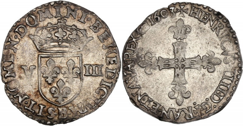 Henri IV (1589-1610) - Argent - Huitième d'écu croix fleurdelisée et bâtonnée - ...